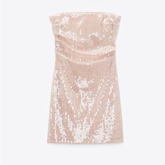 ZARA PINK STRAPLESS SEQUIN DRESS - Picture 12 of 15